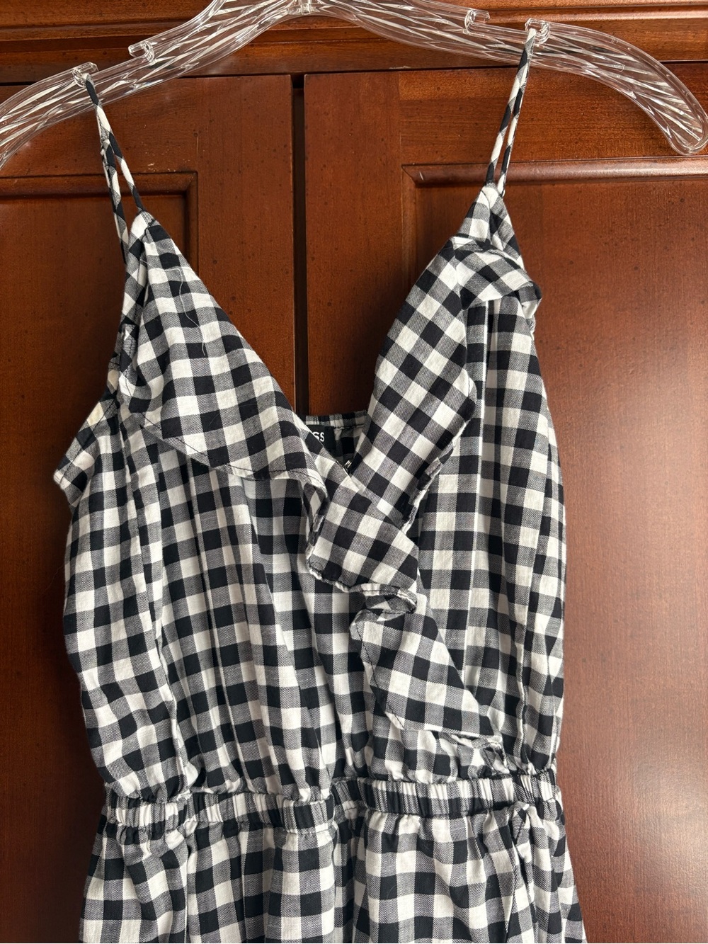 Express Black and White Gingham Ruffle Strap Dress - Picture 6 of 6